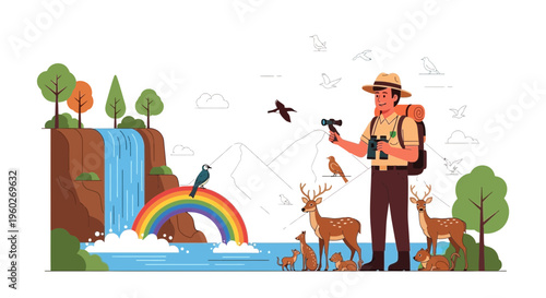 Exploring Nature With Ranger Wildlife Observation In A Beautiful Landscape