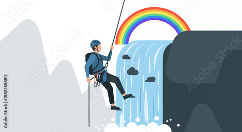 Extreme Abseiling Adventure Over Waterfall With Rainbow View