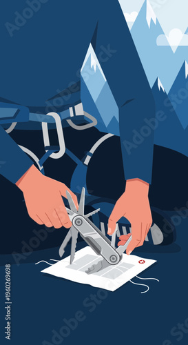 Extreme Athlete Prepares Gear For Mountain Ascent With Multitool Precision