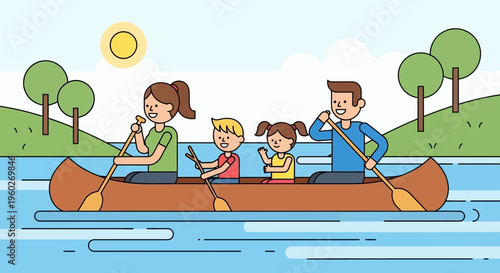 Family Fun Canoeing Adventure on a Sunny Day Outdoors