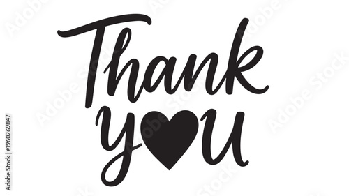Thank you lettering with heart typography illustration