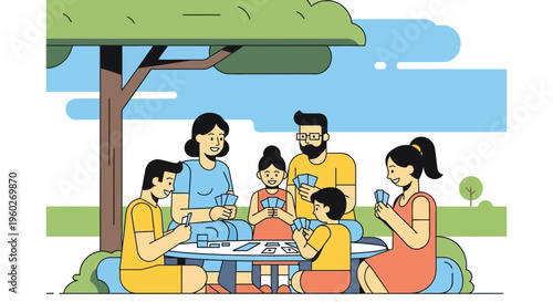 Family Fun Outdoor Card Game Gathering Beneath A Tree