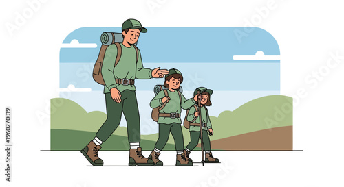 Family Trekking Adventure Together In The Wilderness