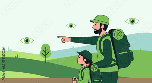Father And Child Explore Nature Together With Curious Eyes Watching Their Journey