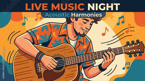 Live Music Night Poster with Guitarist