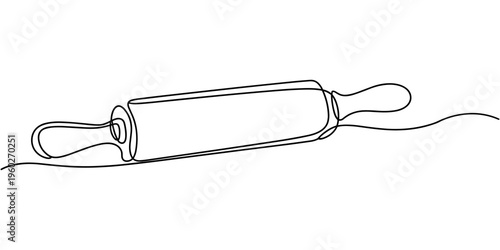 continuous line drawing of rolling pin symbol. abstract line art illustration, Rolling pin kitchen utensils one line continuous drawing illustration, Kitchen tools continuous one line illustration.