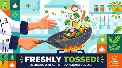 Freshly Tossed Vegetables in a Wok by Chef