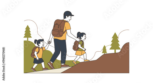 Father And Children Hiking Adventure On A Scenic Trail