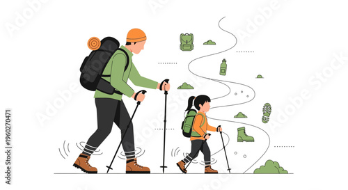 Father And Child Trekking Together Exploring Nature And Adventure