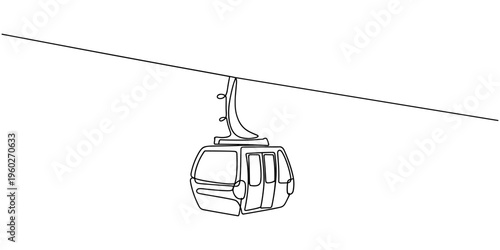 continuous line drawing of cable car.one line drawing of cable car transportation in mountainous areas for tourism. single line vector illustration. isolated white background.