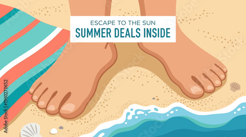 Summer Deals Announcement With Feet on the Beach