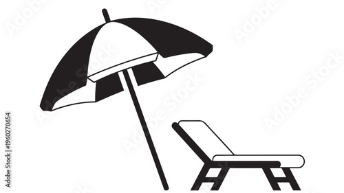 Beach chair with umbrella silhouette summer vacation illustration