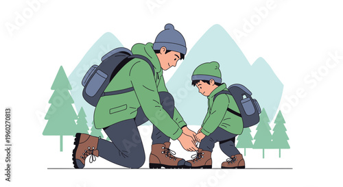 Father And Son Ready For Hiking Adventure Together
