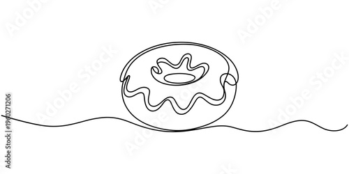Single one line drawing fresh donuts. World food day concept. Continuous line draw design graphic vector illustration, Abstract dessert sweet donut with frosting, donut icon logo. Sweet sugar icing.