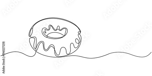 Single one line drawing fresh donuts. World food day concept. Continuous line draw design graphic vector illustration, Abstract dessert sweet donut with frosting, donut icon logo. Sweet sugar icing.