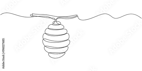 Continuous one line drawing of honeycomb. One line drawing illustration of hanging bee hive. Natural healthy food concept single line. Editable outline