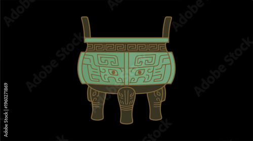 Ancient Chinese Bronze Ritual Vessel.