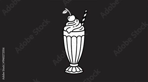 Black and white milkshake illustration.