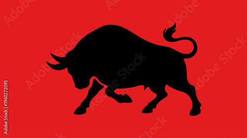Black bull on red background.