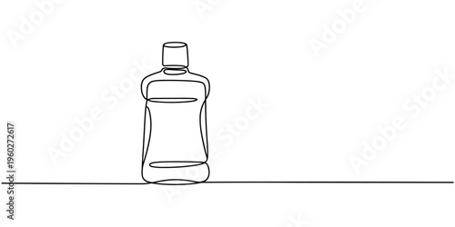 mouthwash bottle continuous one line drawing, Mouthwash in one continuous line. One line drawing, minimalism. Vector illustration, outline simple style on white background. mouthwash pro vector