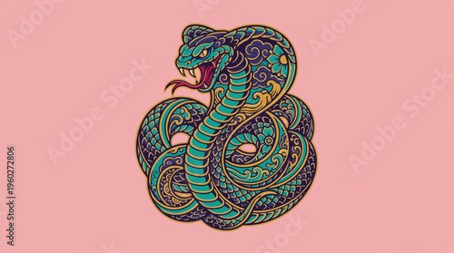 Colorful Snake Illustration Closeup.