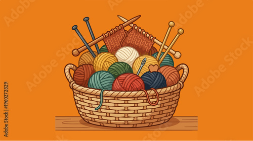Colorful Yarn Balls in Basket.