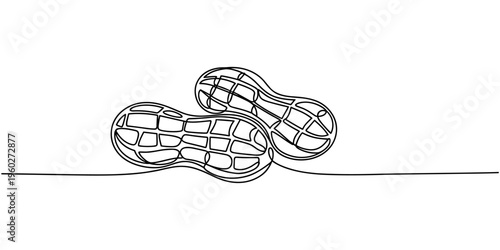 One single line drawing of whole healthy organic peanut for farm logo identity, Abstract Walnut Beans Peanuts, continuous single one line art hand drawing sketch logo. one line Icon drawing