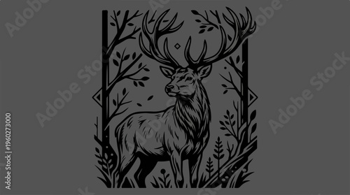 Deer with Large Antlers Standing.