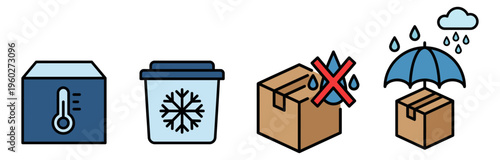Informative set of packaging instruction icon symbols for safe shipping and storage conditions