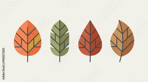 Minimalist Leaf Icon Set in Earth Tone Colors for Eco and Nature Design
