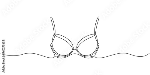 Continuous line art of bra, Continuous one simple single line drawing of push up bra icon in silhouette on a white background. Linear stylized, Bathing Suit Bikini Single Line Drawing with Editable.