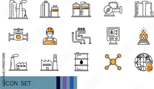 Print Oil and Gas Industry Factory and Energy Production Icon Set