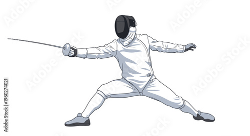 Fencer In Protective Gear Engaged In Competitive Sword Fighting