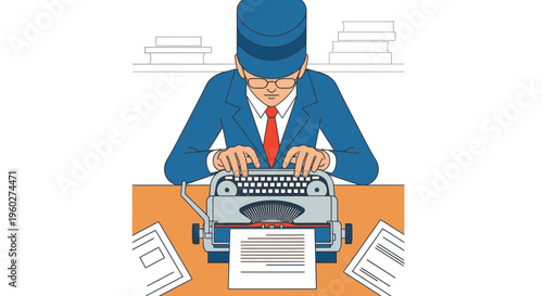 Focused Author Writing On Vintage Typewriter