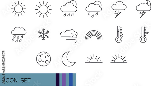 Print Weather Forecast and Meteorological Line Icon Set