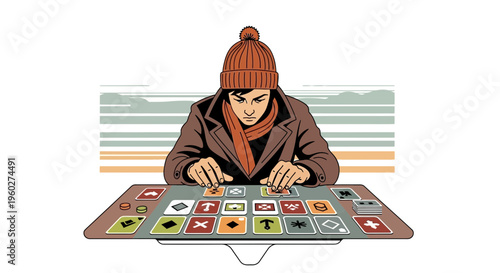 Focused Gamer Deep In Strategy Board Game Play