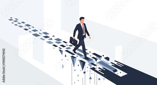 Forward Momentum Business Person Striding on Abstract Digital Path