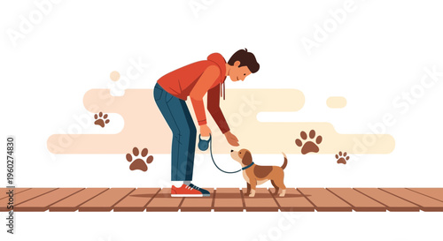 Friendly Person Interacting With Adorable Puppy Dog On A Wooden Pathway