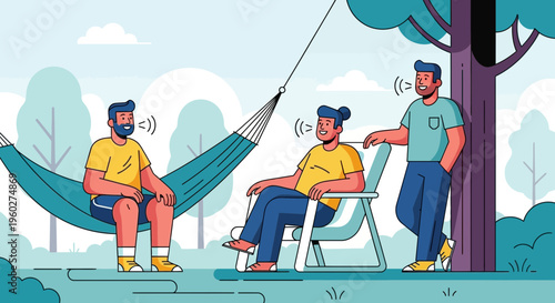 Friends Chatting Relaxing Outdoors In Summer Day Fun