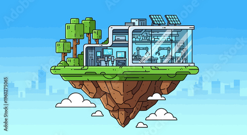 Futuristic Floating Island Laboratory With Green Technology