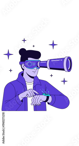 Futuristic Visionary Exploring New Horizons With Augmented Reality Headset