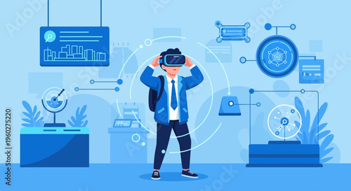 Futuristic Virtual Reality Experience in Modern Digital Museum Exhibit