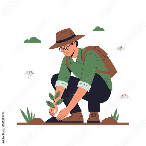 Gardener Planting Sapling Young Tree Growing Nature Green Earth Renewal Hope