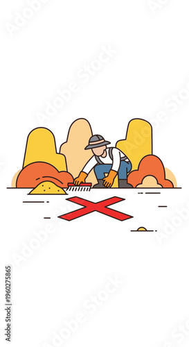 Gardener With Tools Working On Soil With No Trespassing Sign In Background