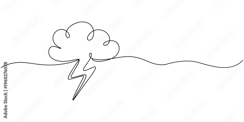 Ταπετσαρία Continuous one line drawing of thundercloud and lightning symbol