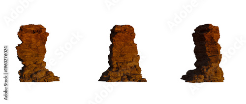 Photos Three Sandstone Rock Pillars Isolated on White Background — 3D Rendering Study f