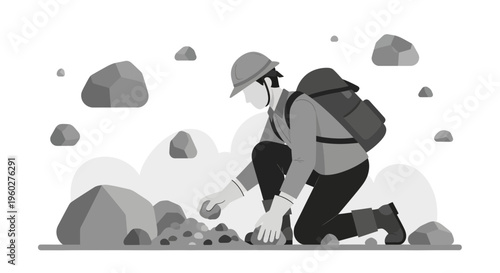 Geologist Examining Rocks In A Mountainous Terrain