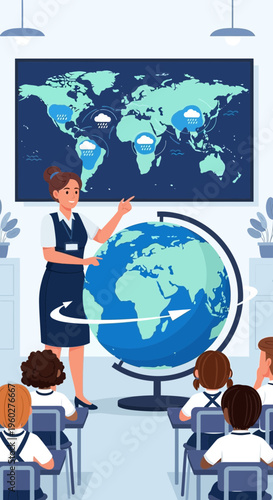 Global Geography Lesson Engaging Students With Interactive Earth Globe And World Map Display