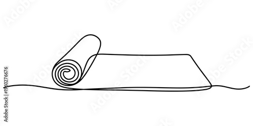 Continuous one line drawing of yoga mat fitness equipment concept vector illustration