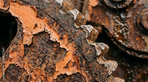 Close-up of corroded metal gear with rusty orange hues and visible wear